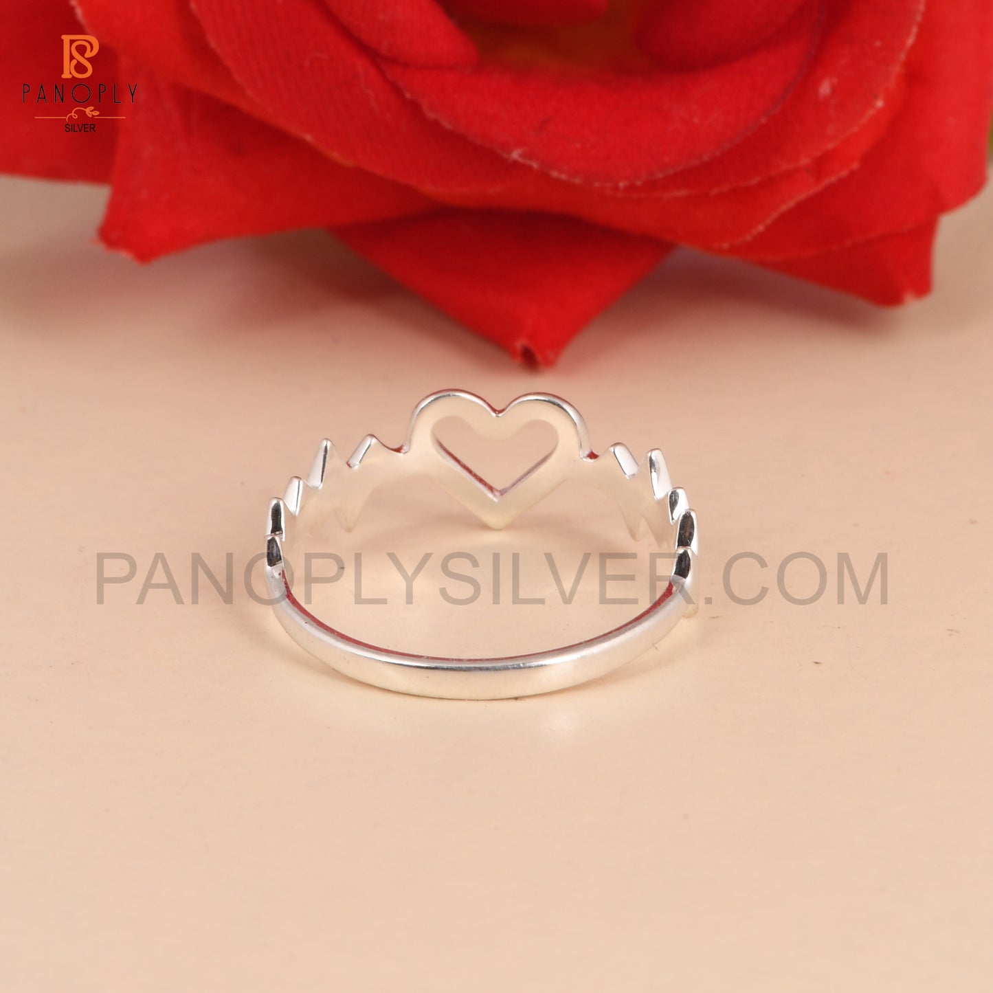 Silver Heartbeat Ring with Heart Design