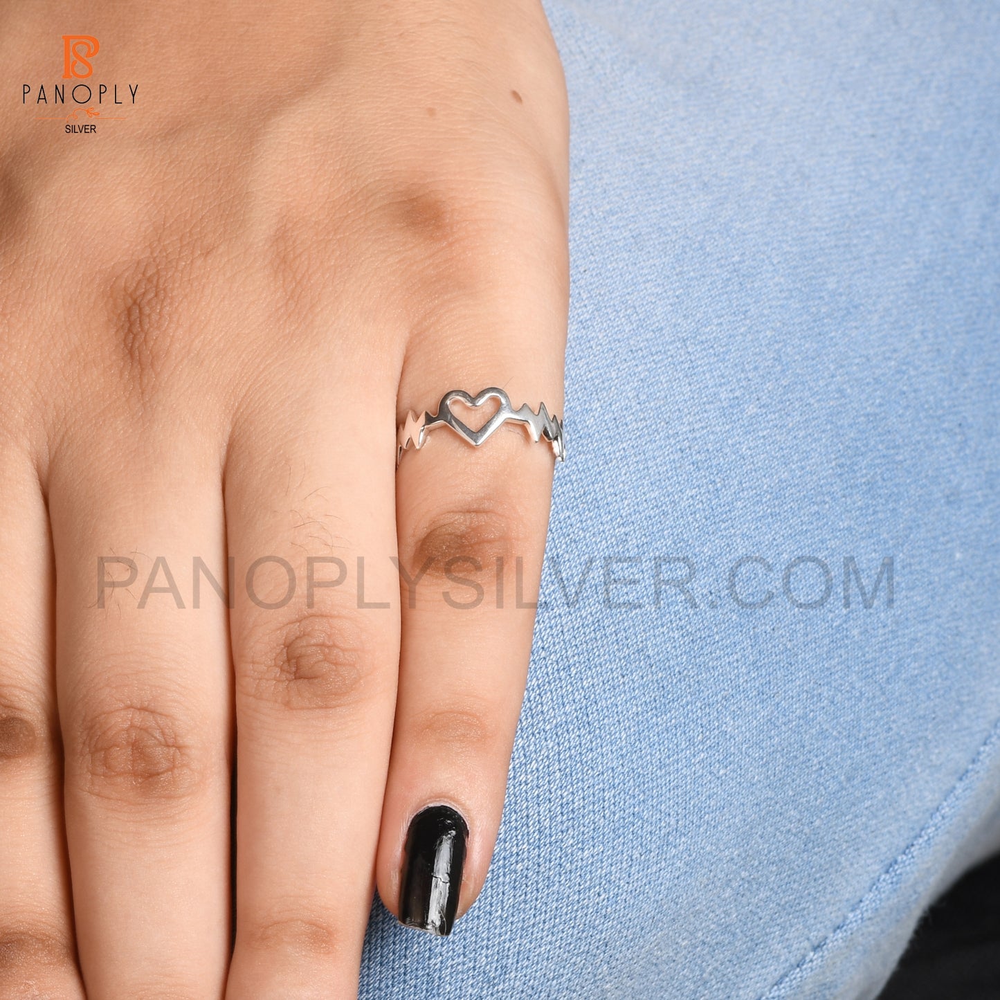 Silver Heartbeat Ring with Heart Design