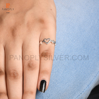 Silver Heartbeat Ring with Heart Design