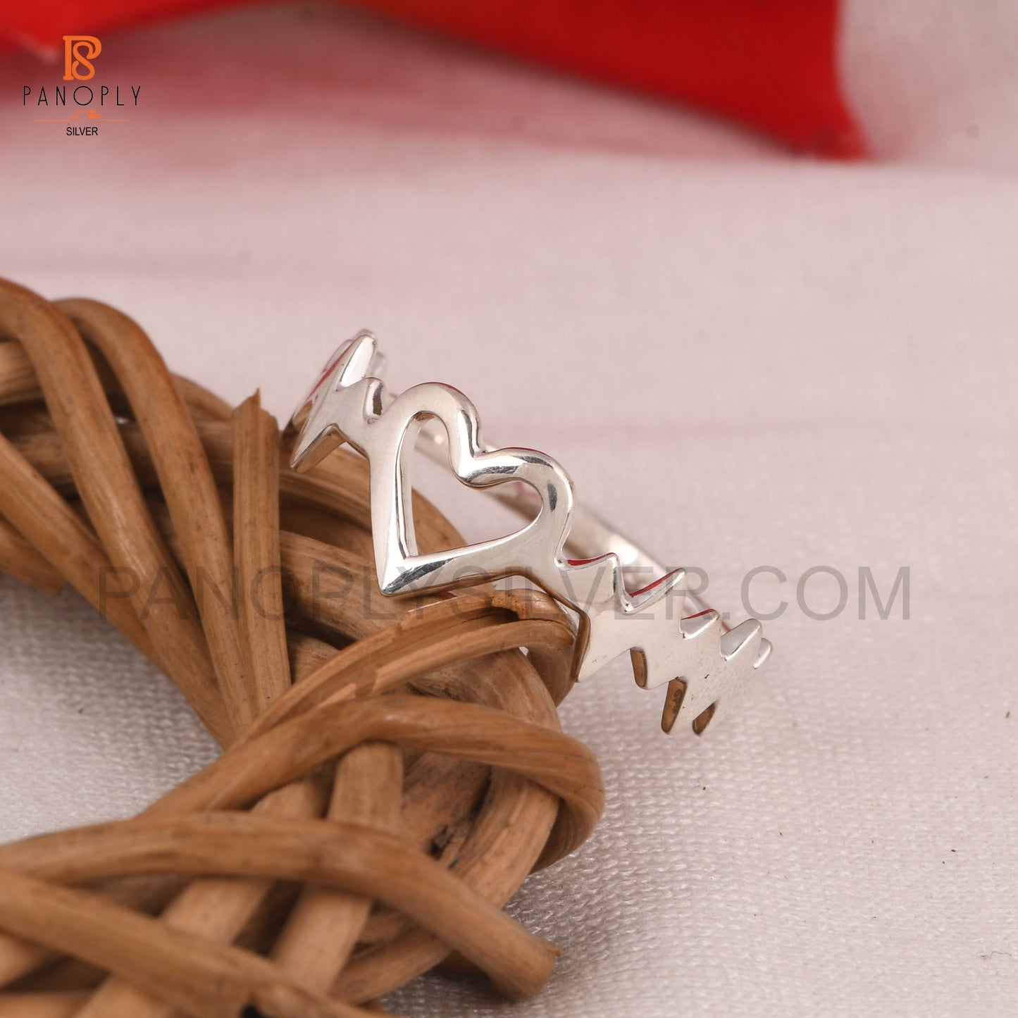 Silver Heartbeat Ring with Heart Design