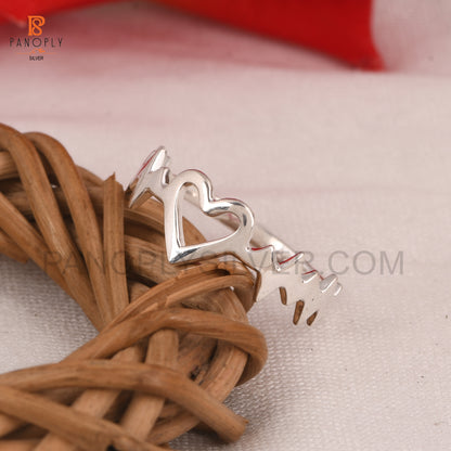 Silver Heartbeat Ring with Heart Design