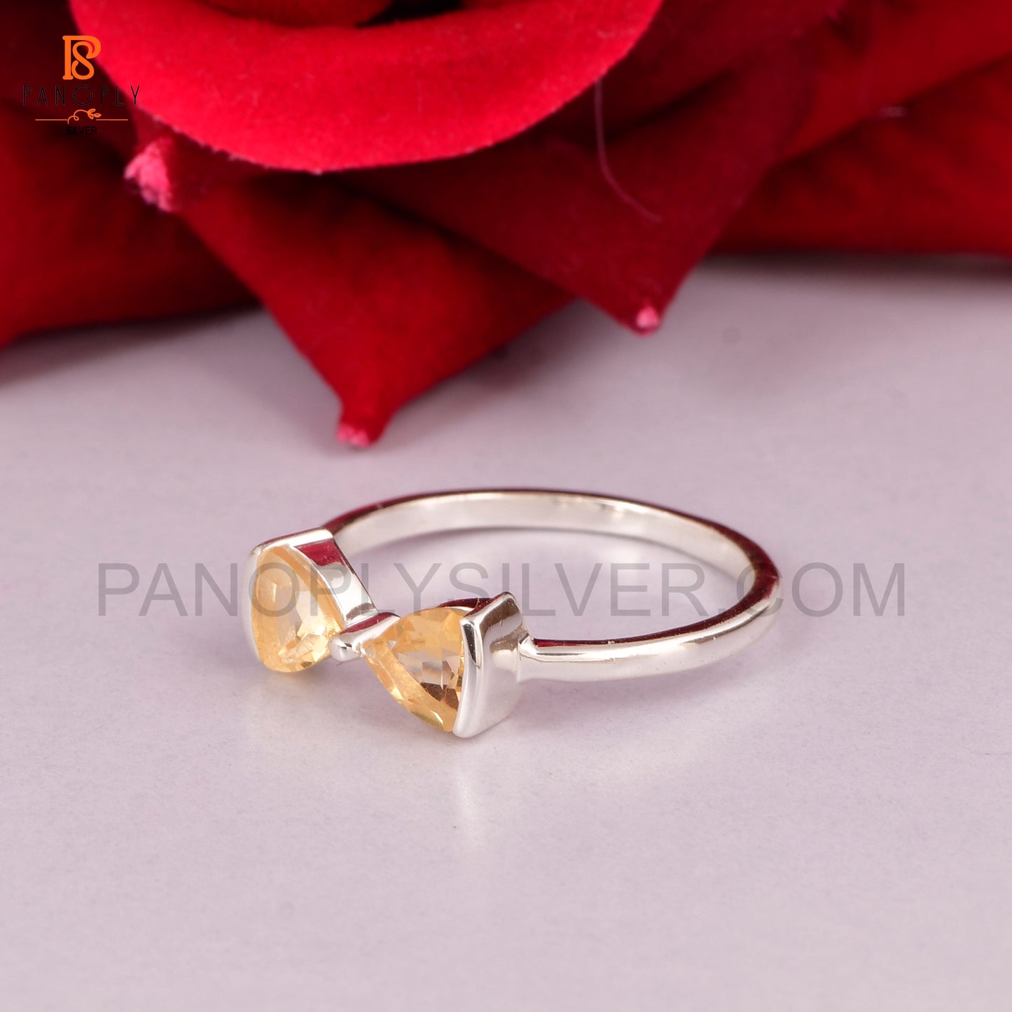 925 Sterling silver Citrine bow ring for women