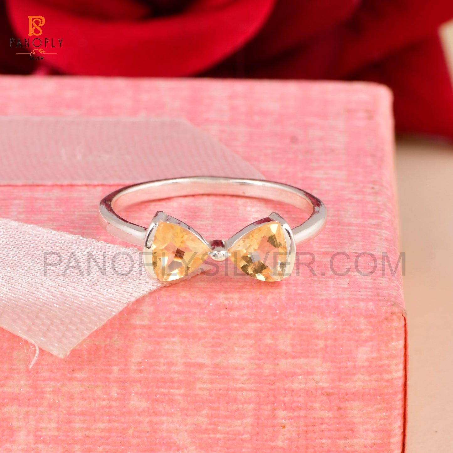 925 Sterling silver Citrine bow ring for women