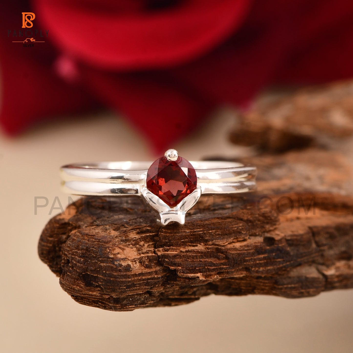 Genuine Garnet 5mm Ladybug Rings For Women