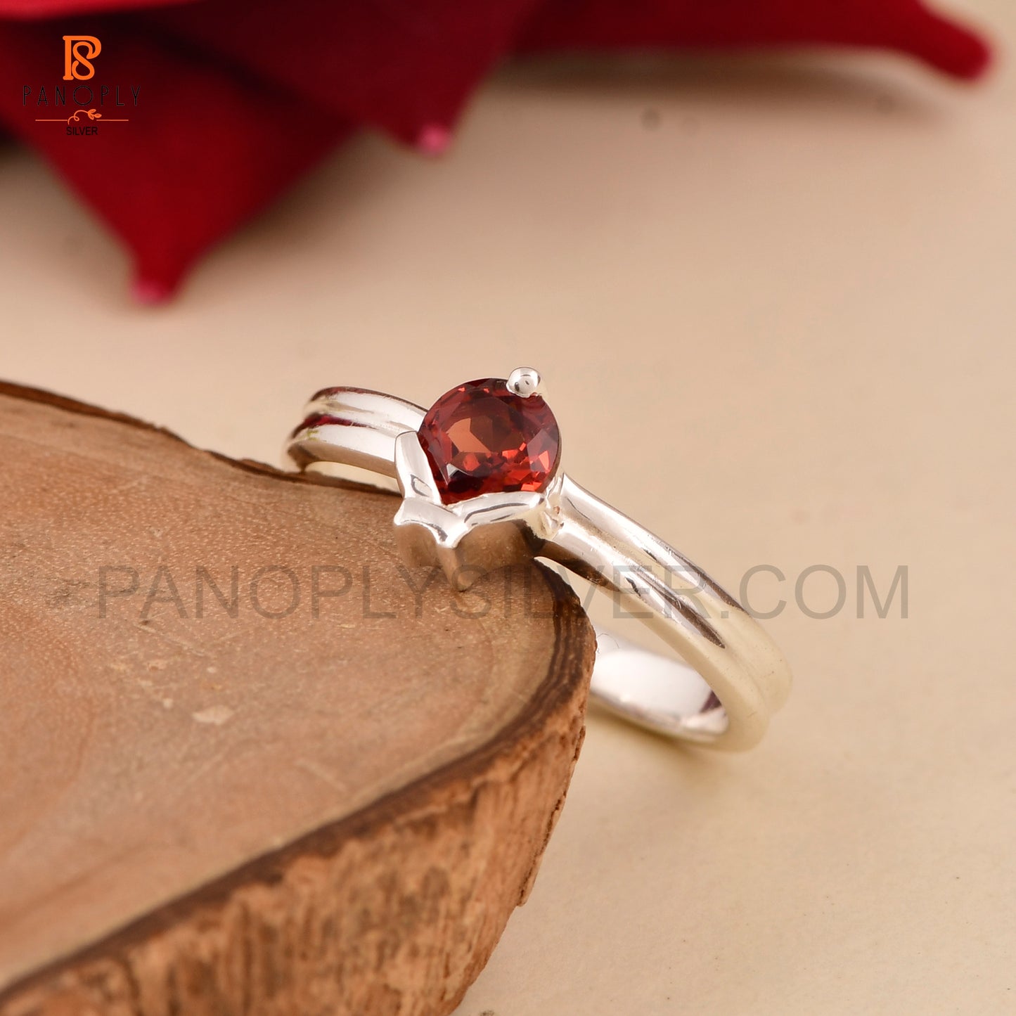 Genuine Garnet 5mm Ladybug Rings For Women