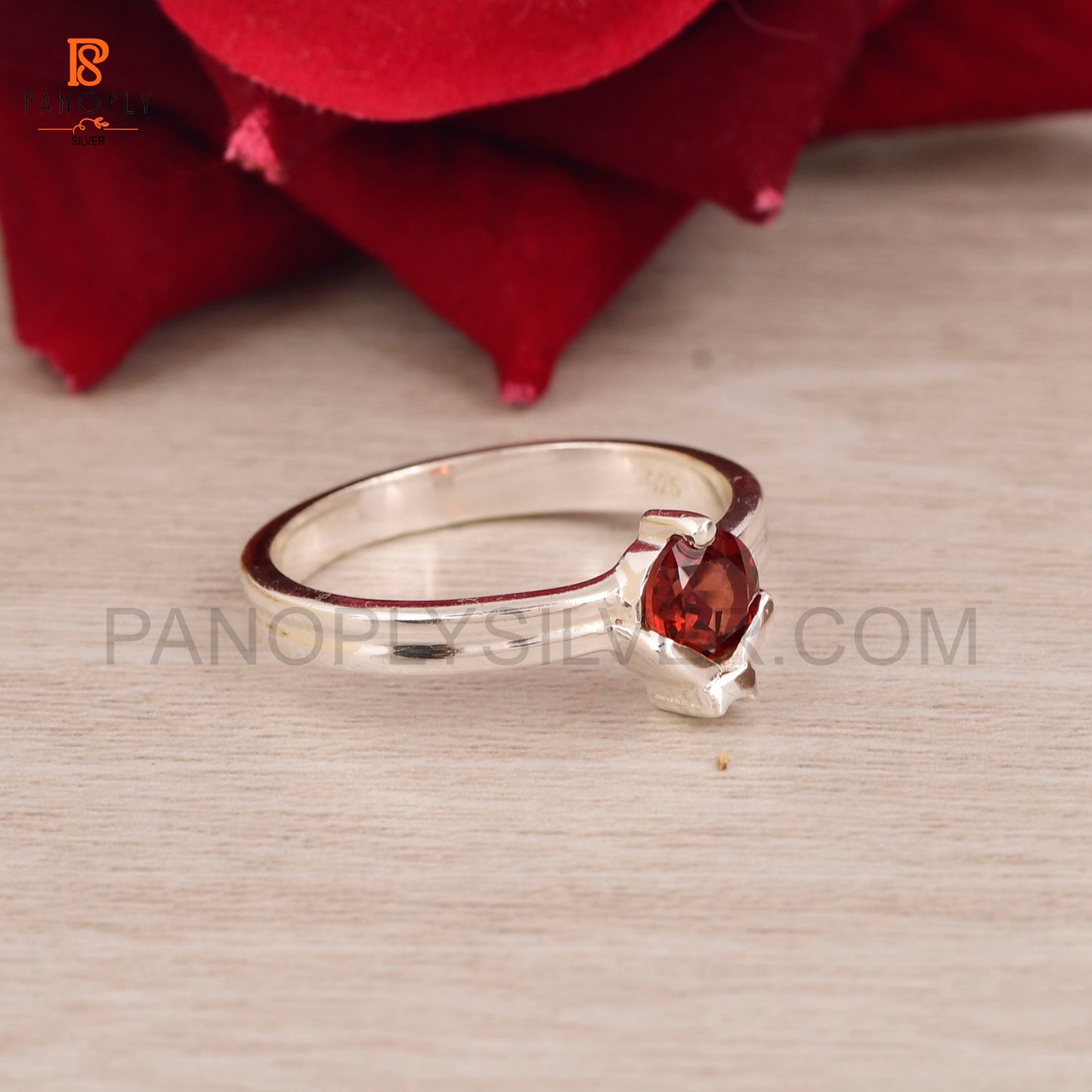 Genuine Garnet 5mm Ladybug Rings For Women