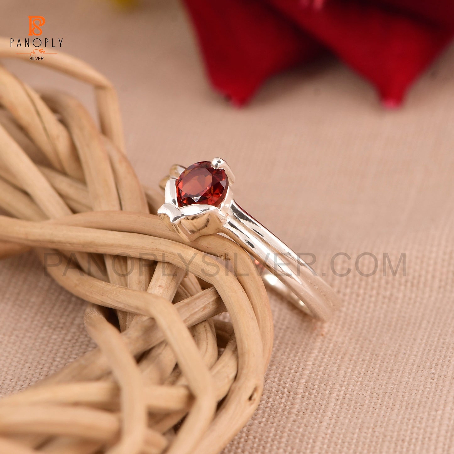 Genuine Garnet 5mm Ladybug Rings For Women