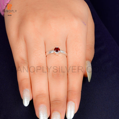 Genuine Garnet 5mm Ladybug Rings For Women
