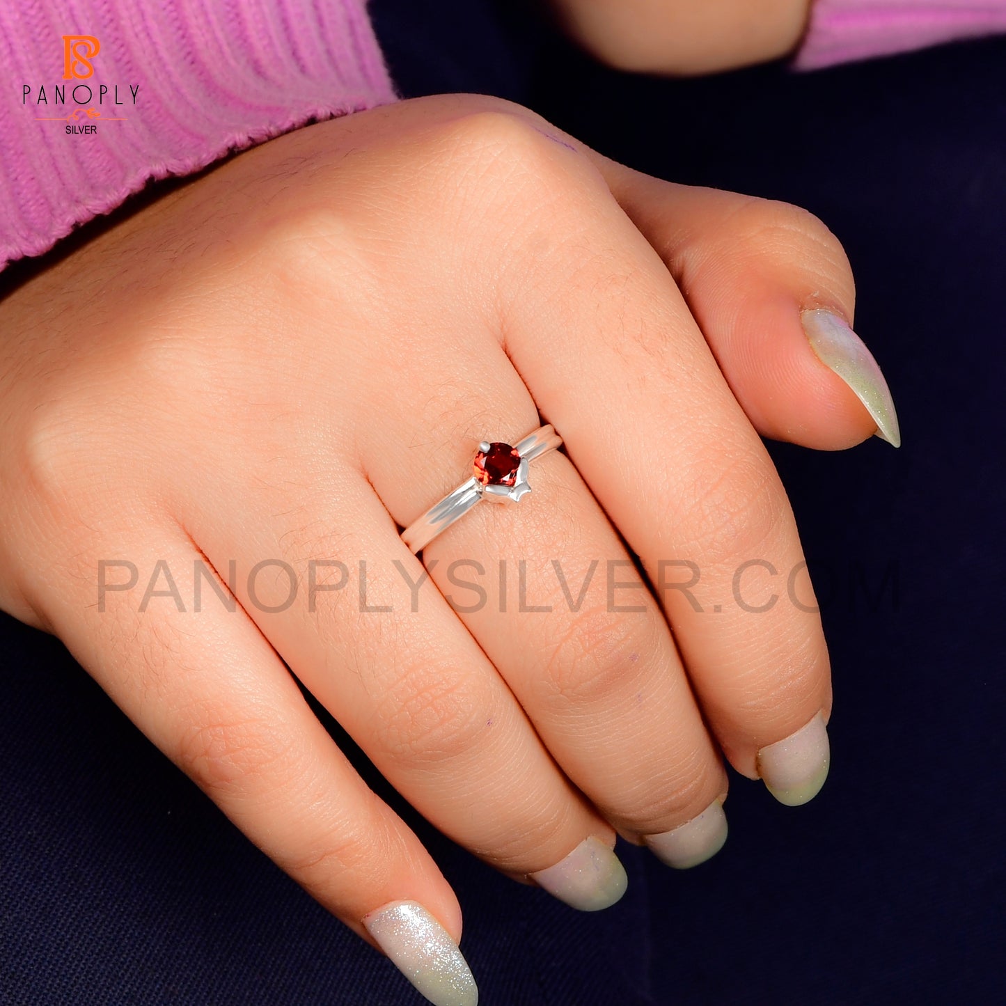 Genuine Garnet 5mm Ladybug Rings For Women