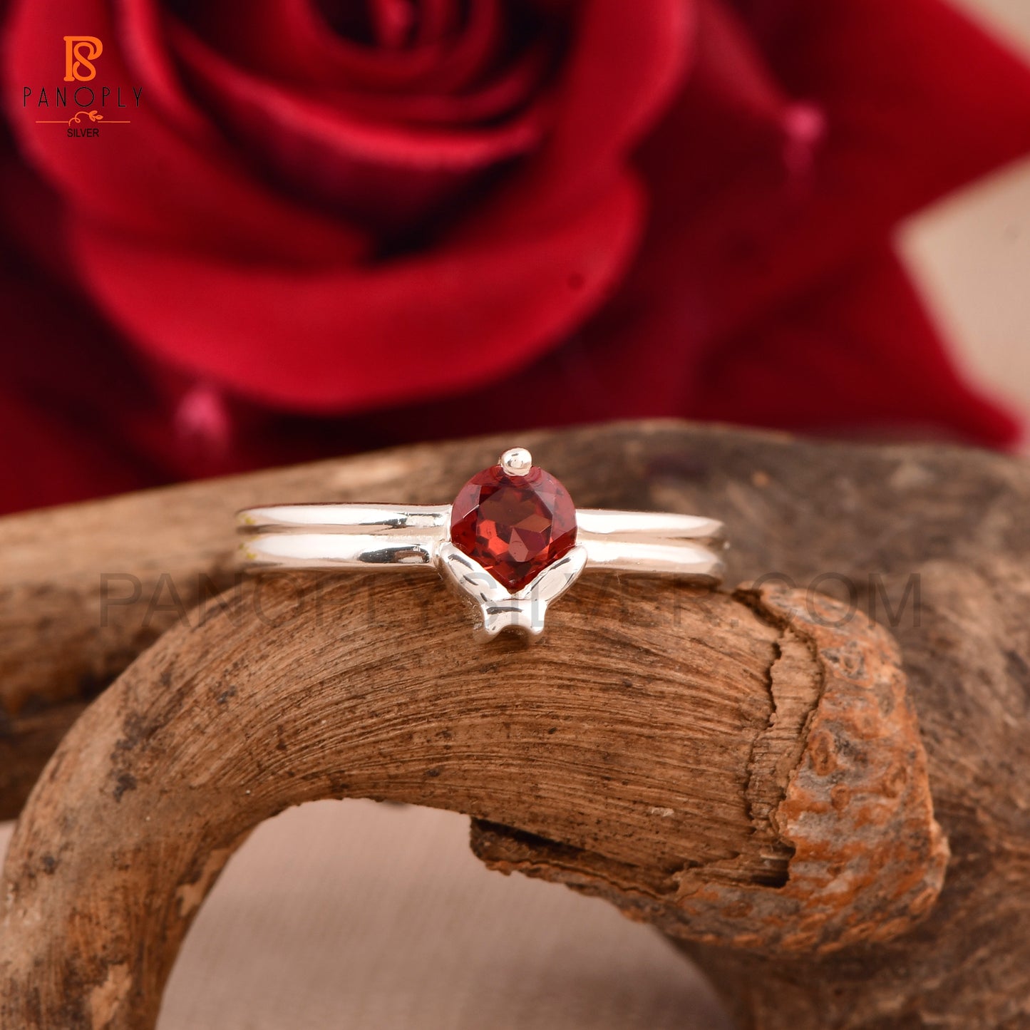 Genuine Garnet 5mm Ladybug Rings For Women