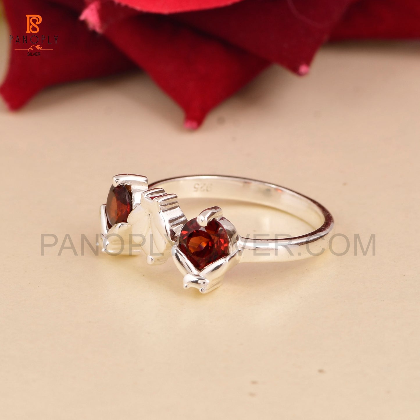 Genuine Red Garnet Ladybug 925 Silver Rings
