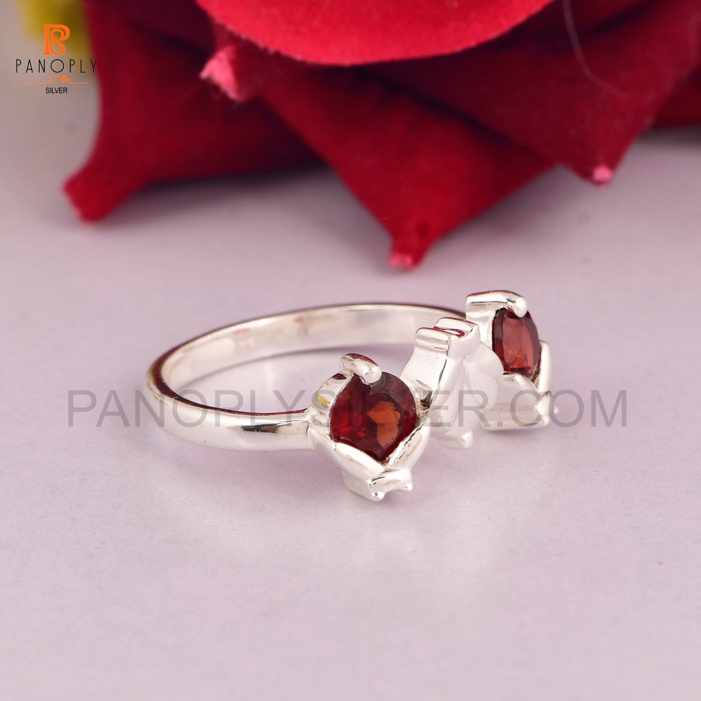 Genuine Red Garnet Ladybug 925 Silver Rings