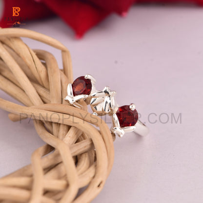 Genuine Red Garnet Ladybug 925 Silver Rings