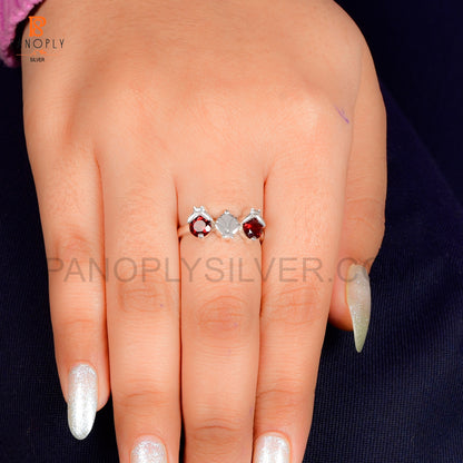 Genuine Red Garnet Ladybug 925 Silver Rings