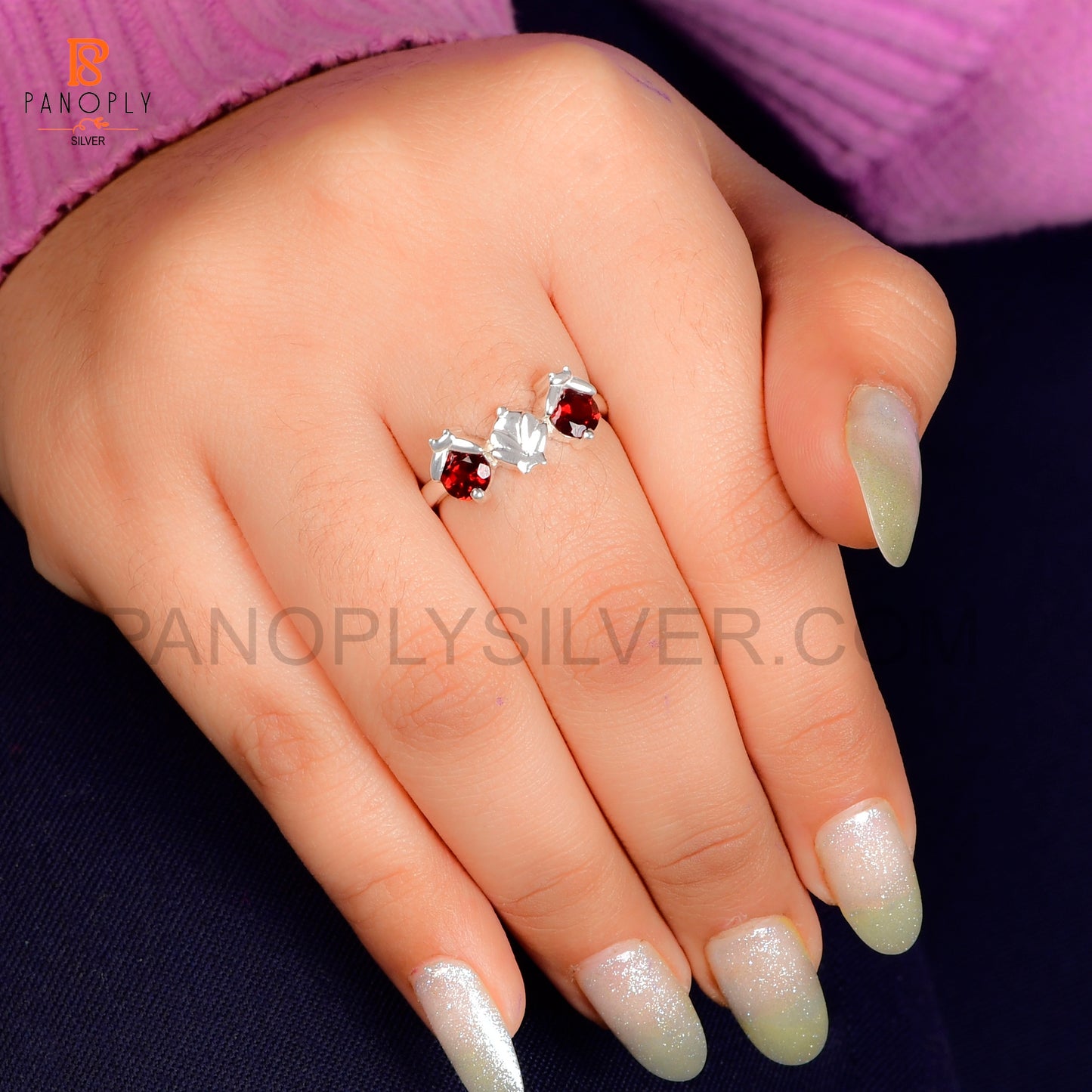 Genuine Red Garnet Ladybug 925 Silver Rings