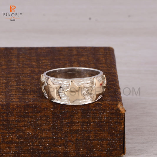Two Tone Star Texture Dome Band Rings