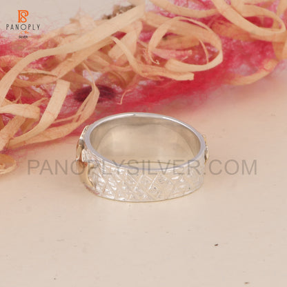 Two Tone Star Texture Dome Band Rings