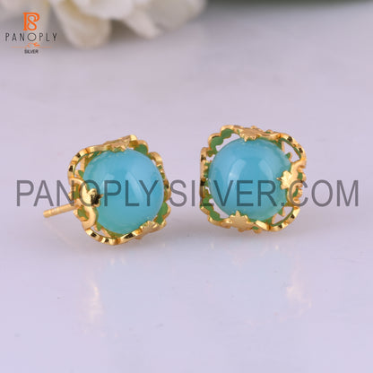 Aqua Chalcedony Filigree Band 925 18k Gold Plated Earrings