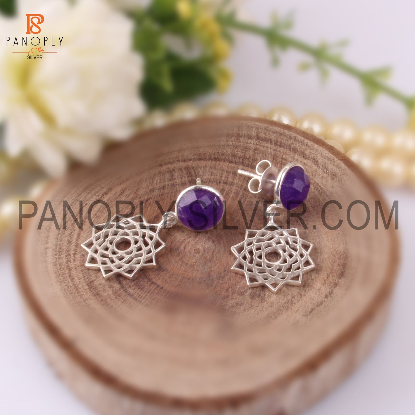 Aventurine Natural Amethyst Quartz 925 Quality Earrings