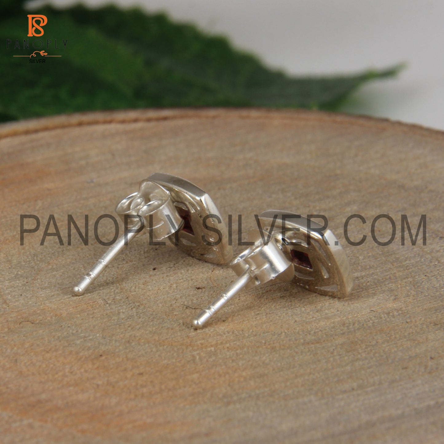 Square Shaped Fine 925 Sterling Silver Garnet Stud Earrings