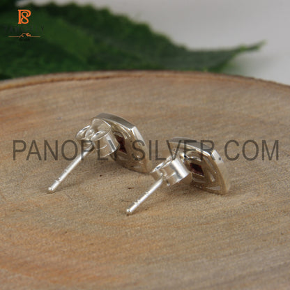 Square Shaped Fine 925 Sterling Silver Garnet Stud Earrings