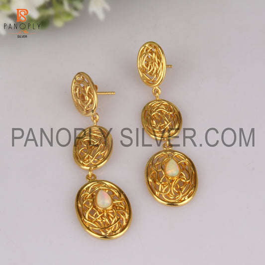 Ethiopian Opal 18k Gold Plated Entwined Long Drop Earrings