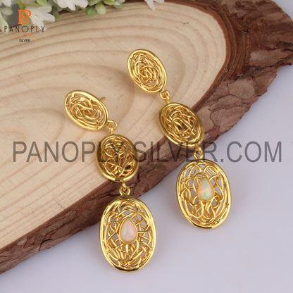Ethiopian Opal 18k Gold Plated Entwined Long Drop Earrings