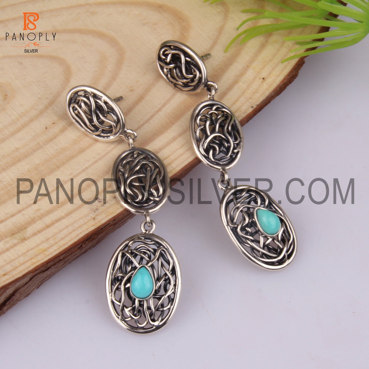 Arizona Turquoise Oxidized 925 Silver Entwined Drop Earrings