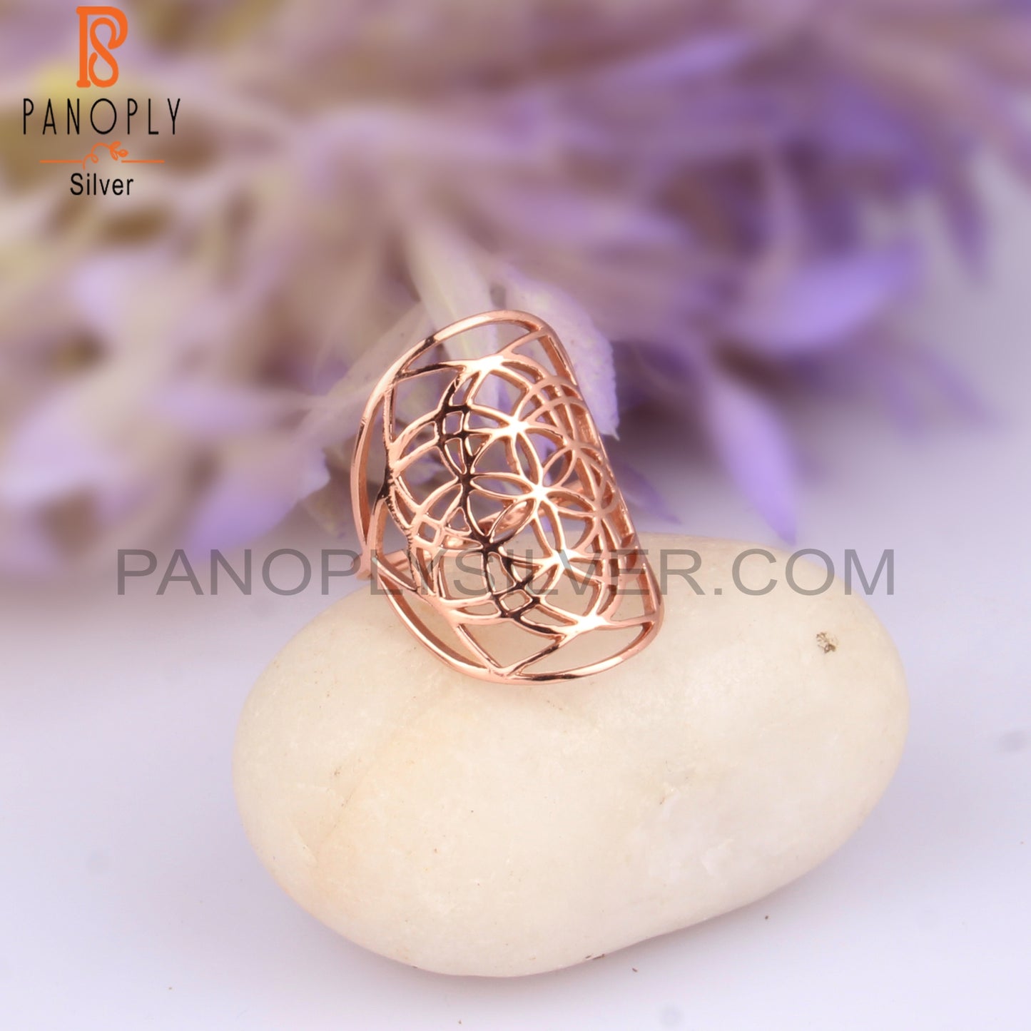 Flower 925 Sterling Silver Rose Gold Plated Mandala Rings