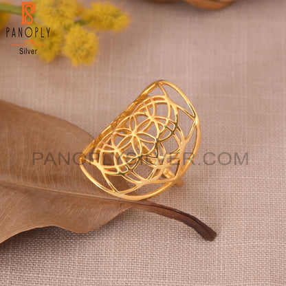 Mandala Flower 925 Sterling Silver Gold Rings