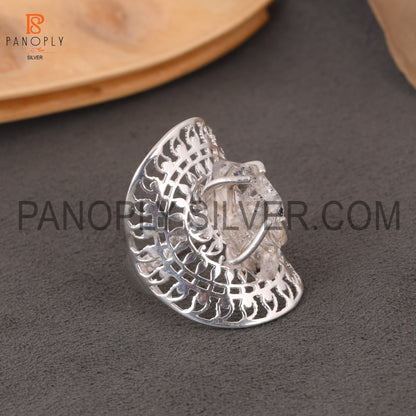 Raw Herkimer Stone Mandala Silver Filigree Statement Rings