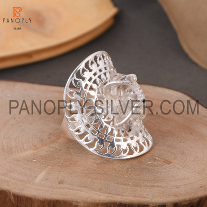 Raw Herkimer Stone Mandala Silver Filigree Statement Rings