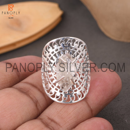 Raw Herkimer Stone Mandala Silver Filigree Statement Rings