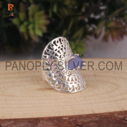 Tanzanite 925 Silver Stackable Raw Crystal Rings