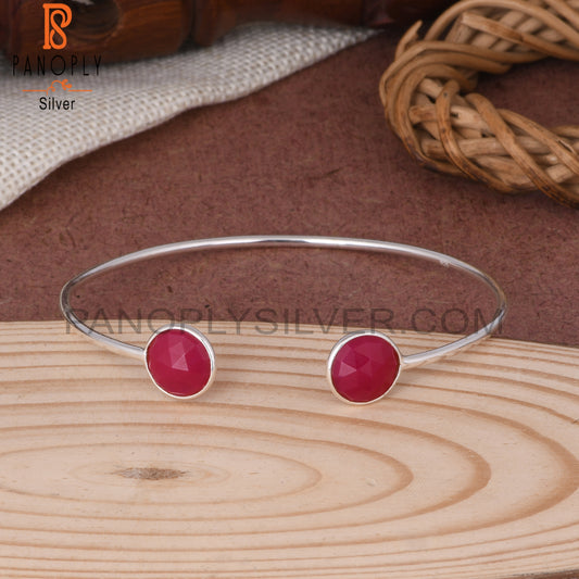 Pink Chalcedony Round 925 Sterling Silver Bracelet