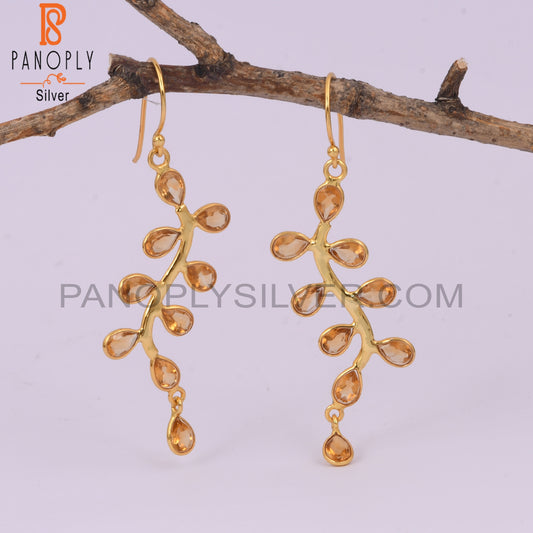 Natural Citrine Long Leaf Wedding Earrings