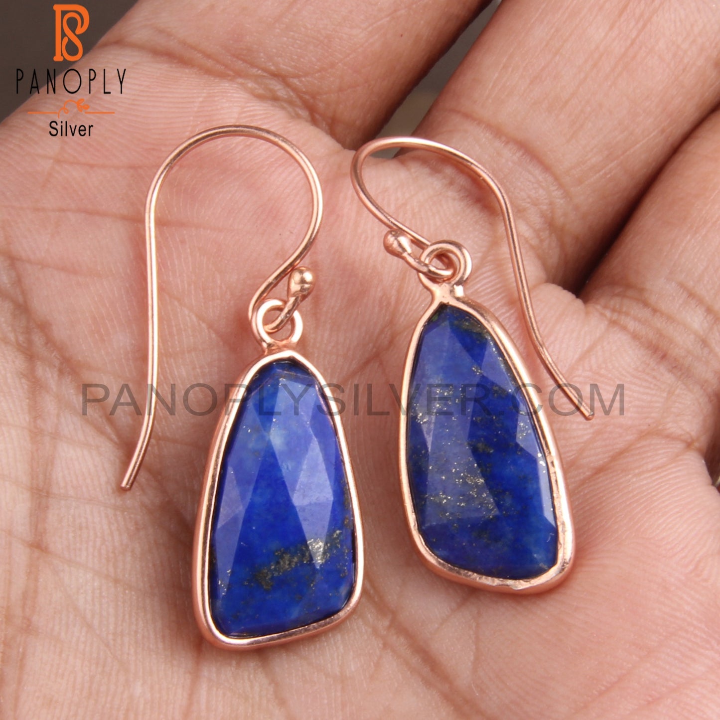 Lapis Set Rose Gold Plating 925 Silver Earwire Earrings