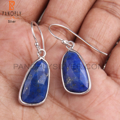 White Rhodium Plating Lapis Checker Set Earwire Earrings