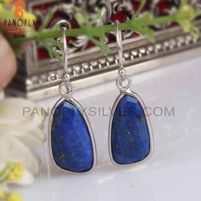 White Rhodium Plating Lapis Checker Set Earwire Earrings