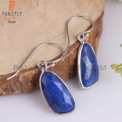 White Rhodium Plating Lapis Checker Set Earwire Earrings
