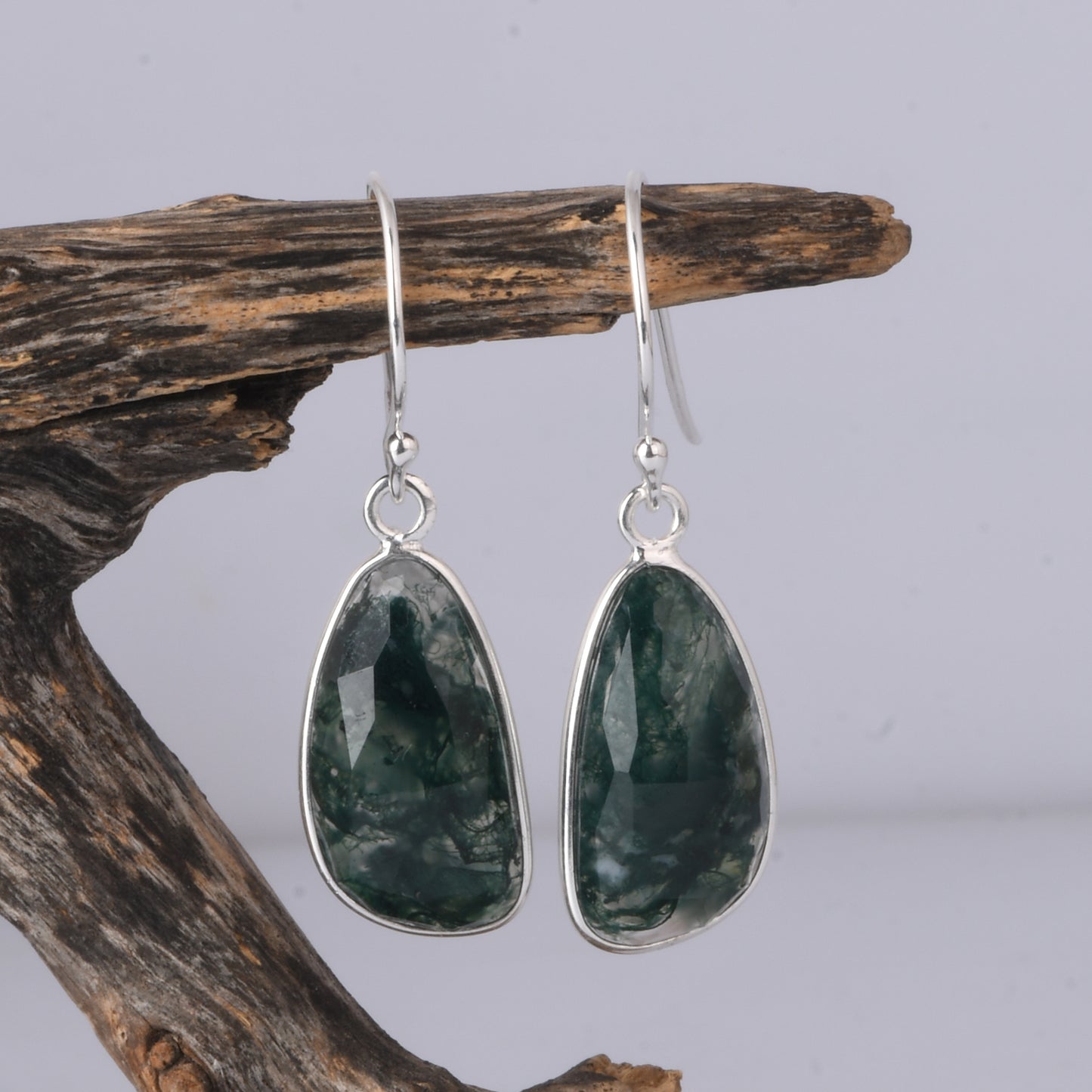 Unshape Checker Moss Agate Earrings For Women