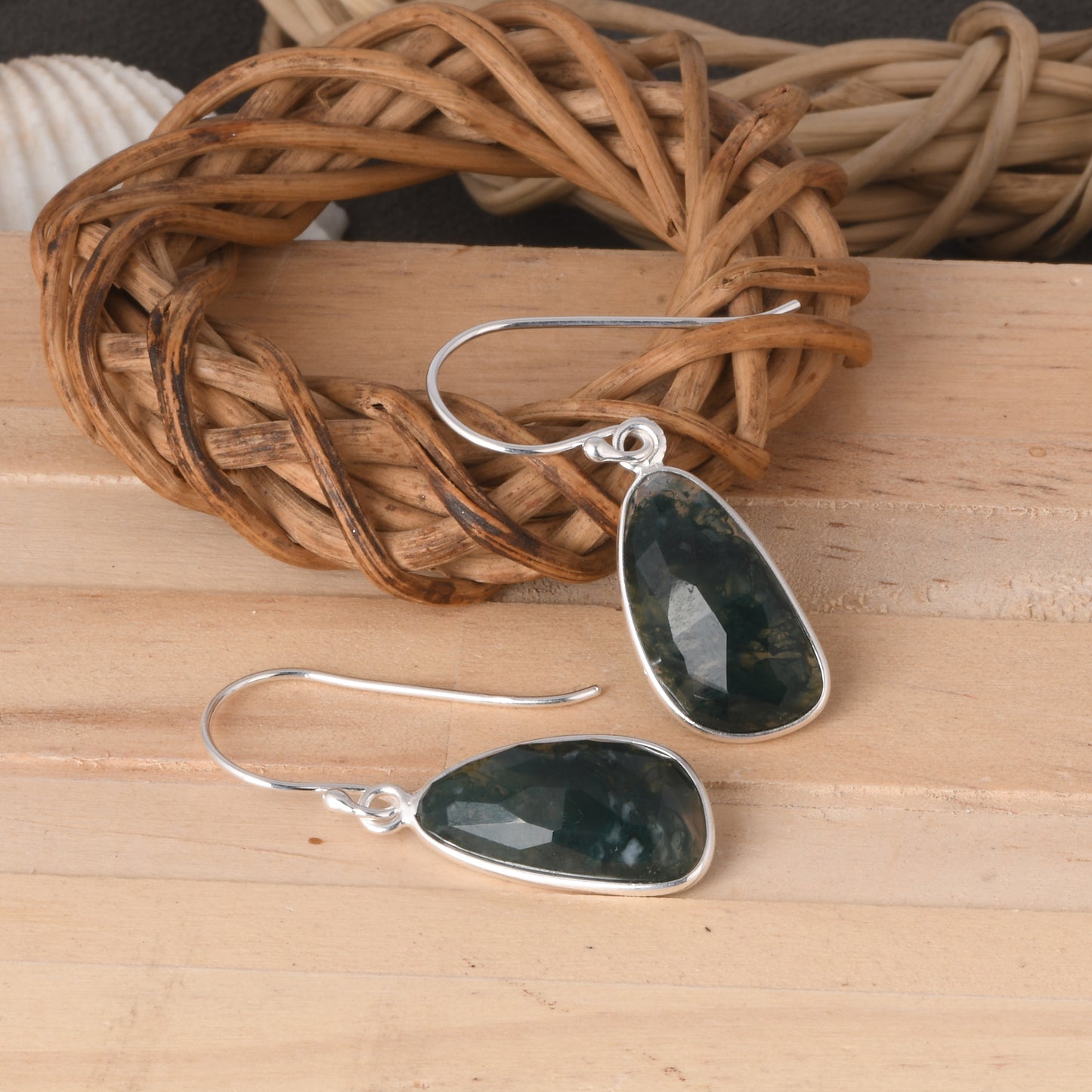 Unshape Checker Moss Agate Earrings For Women