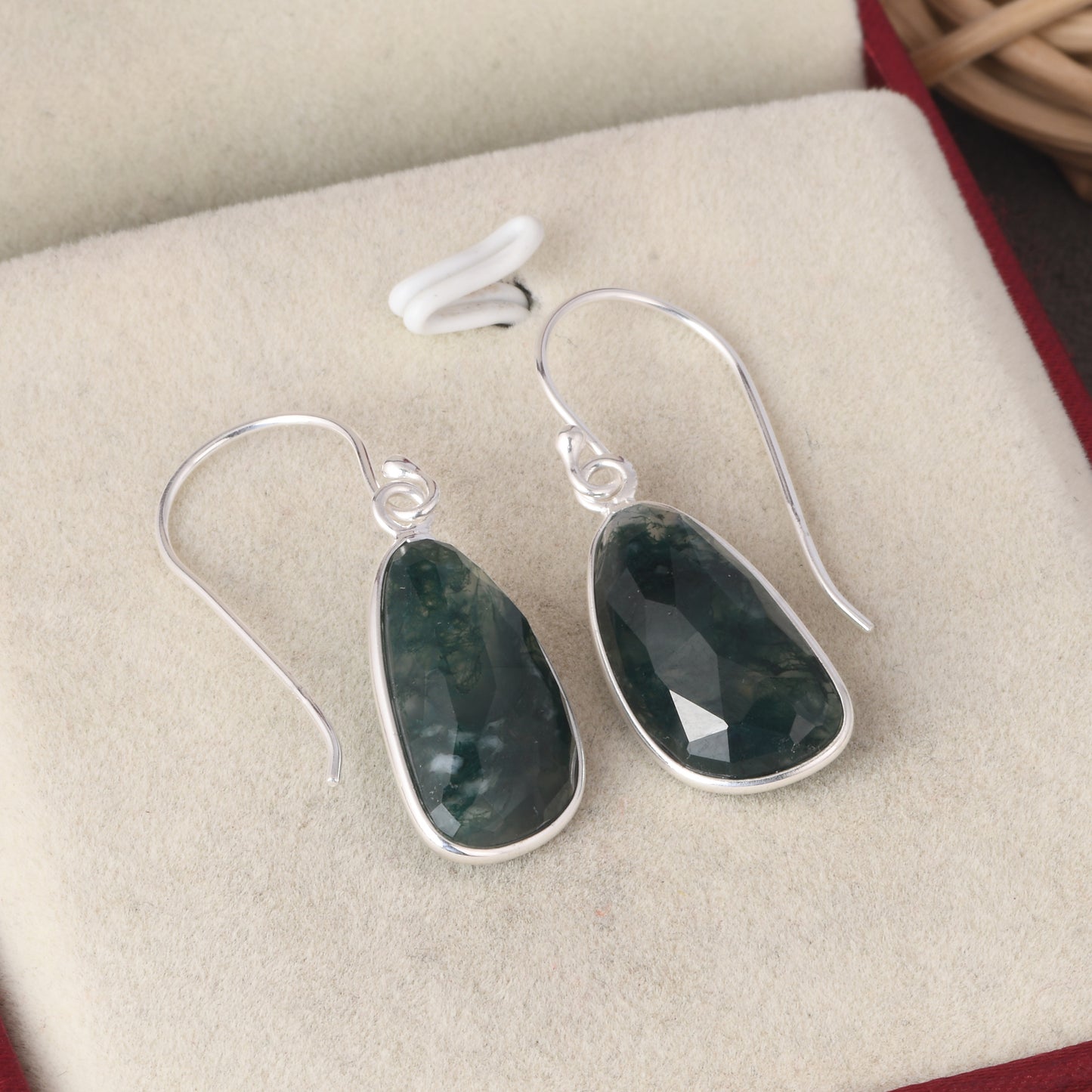 Unshape Checker Moss Agate Earrings For Women