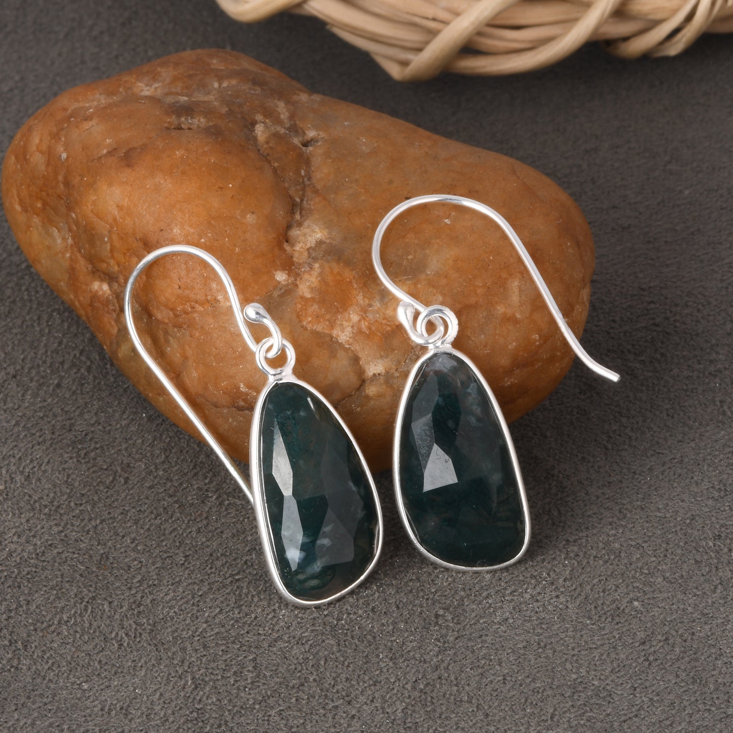 Unshape Checker Moss Agate Earrings For Women