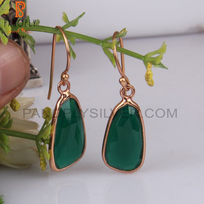 925 Quality Green Onyx Rose Gold Plated Casual Earwire Earrings