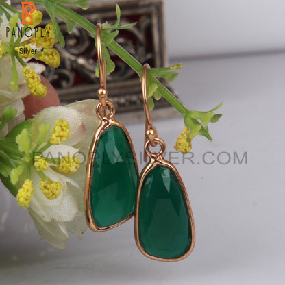 925 Quality Green Onyx Rose Gold Plated Casual Earwire Earrings