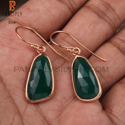 925 Quality Green Onyx Rose Gold Plated Casual Earwire Earrings