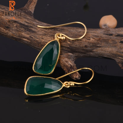 Green Onyx 18K Gold Plated Rough Row Earrings