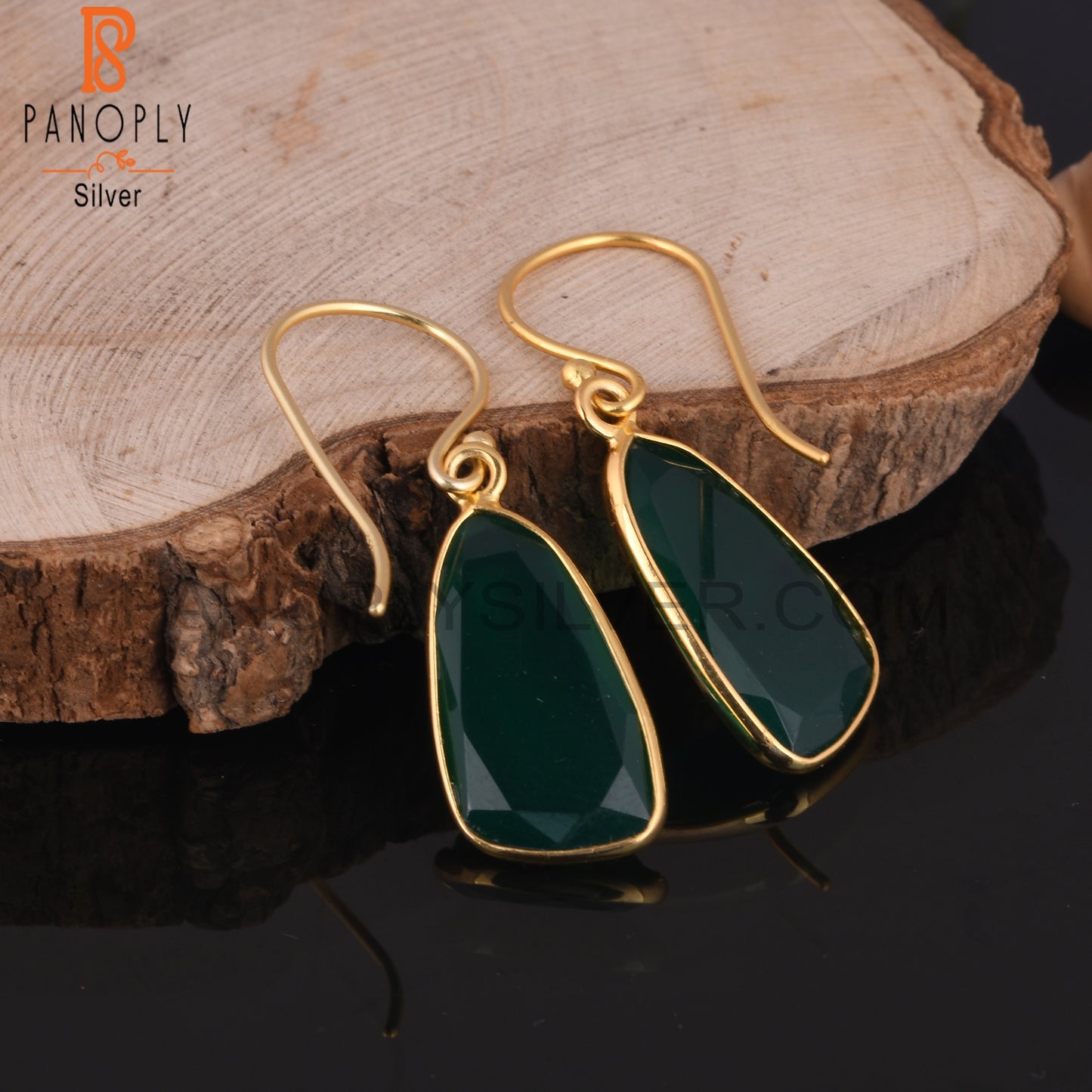 Green Onyx 18K Gold Plated Rough Row Earrings