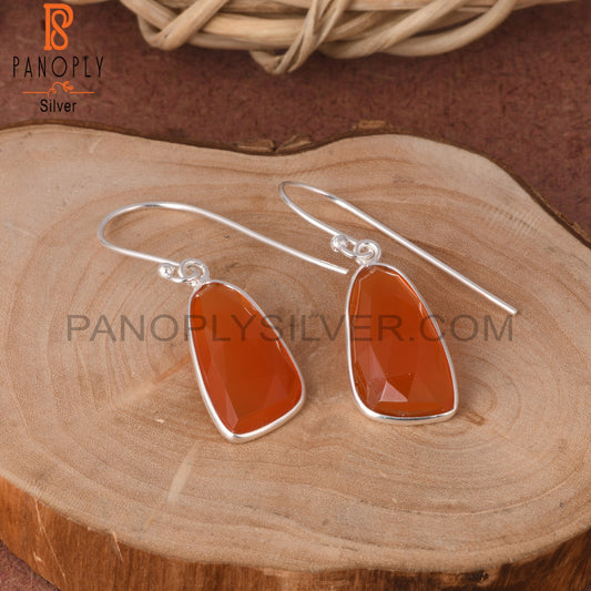 Red Onyx Silver Plated Row Earrings